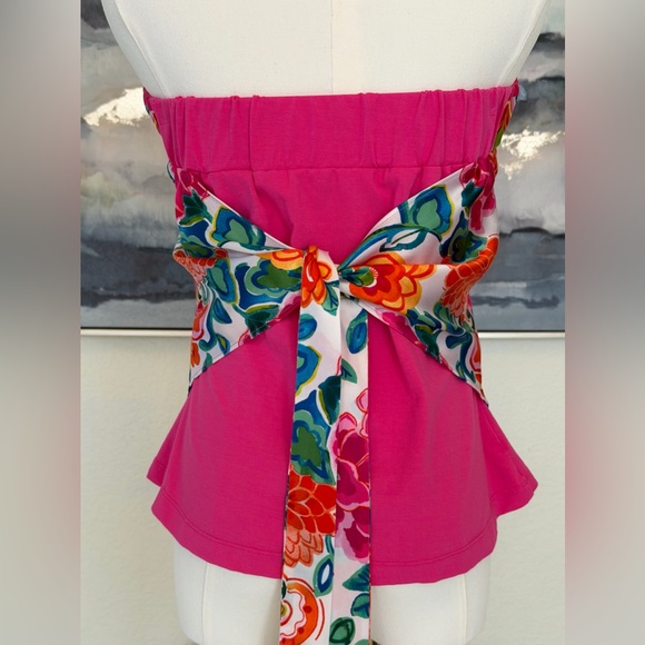 Caché Y2K Silk Scarf/Handkerchief Print Strapless Top Floral Bandana Hem - Picture 7 of 16